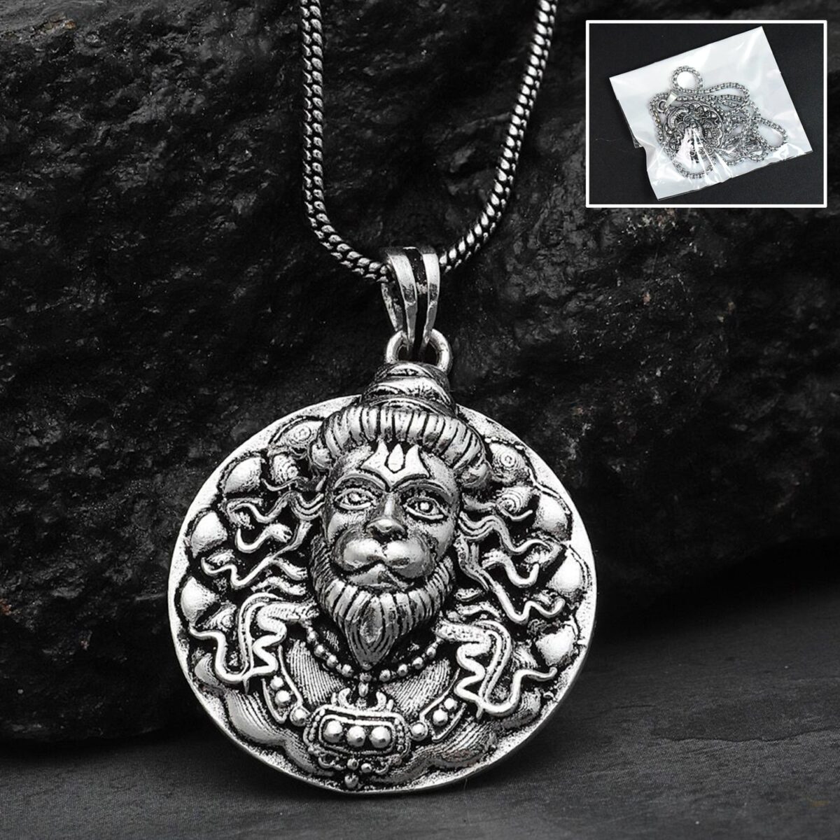 Hanuman faceLocket With Chain, Pendant Necklace Chain (1 Pc) - Image 1