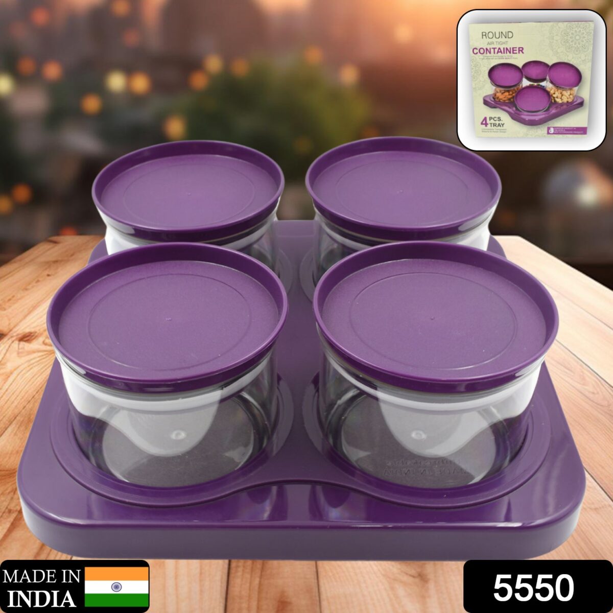 Airtight Plastic 4 Pc Storage Container Set, With Tray Dry Fruit Plastic Storage Container Tray Set With Lid & Serving Tray For Kitchen - Image 3