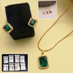 Stone Pendant Necklace Chain Set with Earrings (1 Set / Mix Color & Design)
