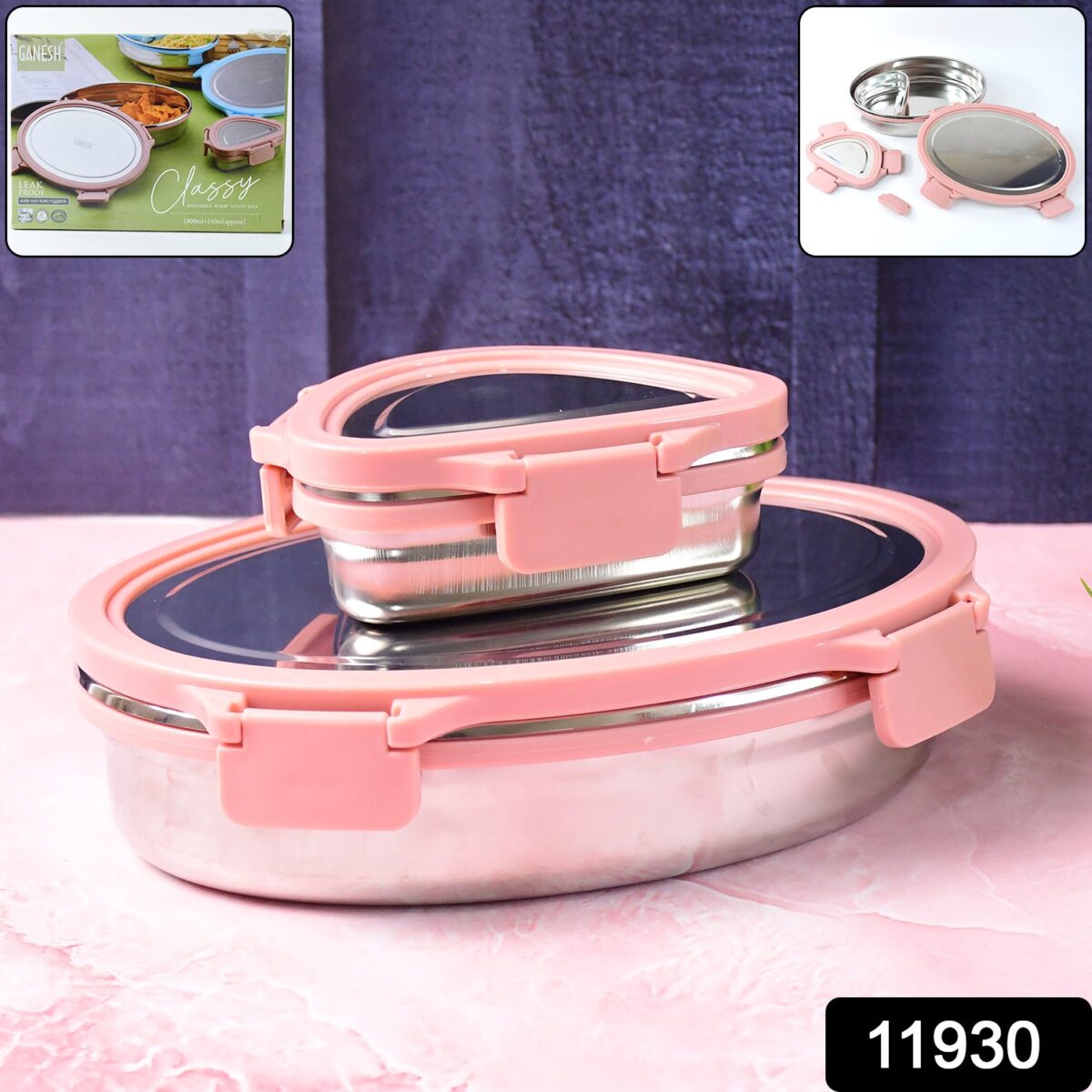 Ganesh Classy 2-Piece Stainless Steel Lunch Box Set - Image 2