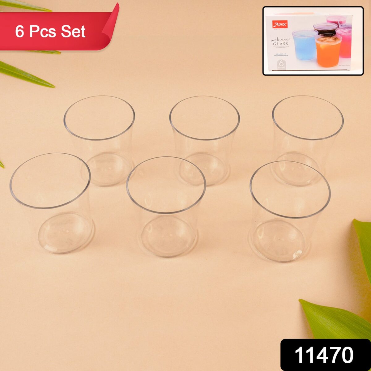 Apex Welcome Plastic Glass Set for Daily Use Ã¢â‚¬â€œ Set of 6 - Image 2