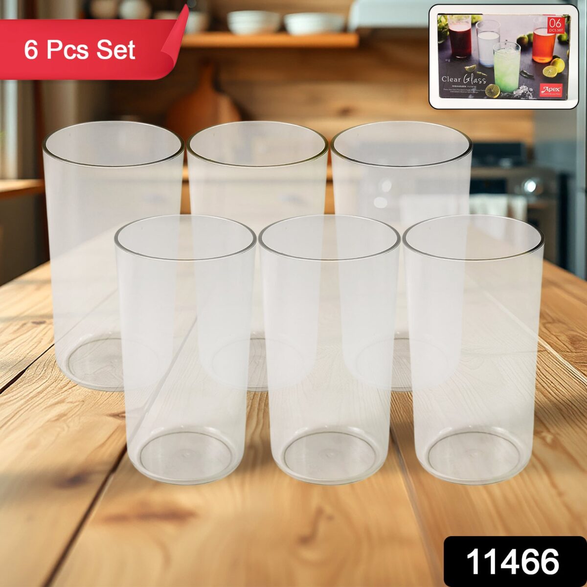 Apex Clear Plastic Tumbler / Glass Set Ã¢â‚¬â€œ 6-Piece Unbreakable - Image 2