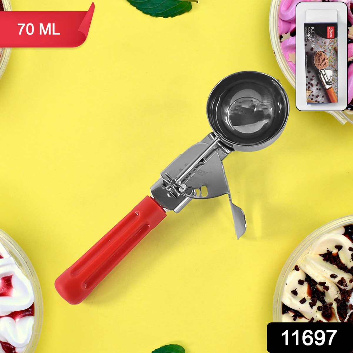 Apex Ice Cream Scoop Ã¢â‚¬â€œ 70 ML Stainless Steel Head with Ergonomic Handle (1 Pc) - Image 2