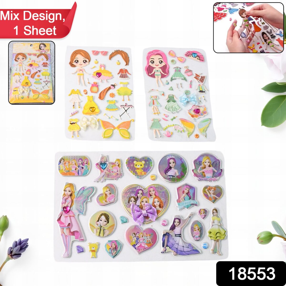 Multipurpose Adhesive 3D Stickers (1 Sheet / Mix Design) - Image 2