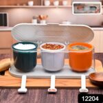 Home Kitchen 3 Grid Seasoning Spice / Masala Box Kit with Spoon (Multicolor / 1 Set) - Image 2