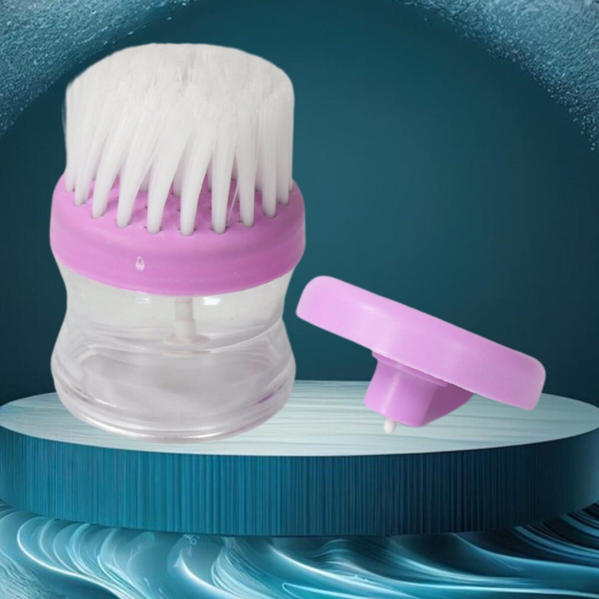 Plastic Wash Basin Brush Cleaner with Liquid Soap Dispenser (Multicolour) - Image 4