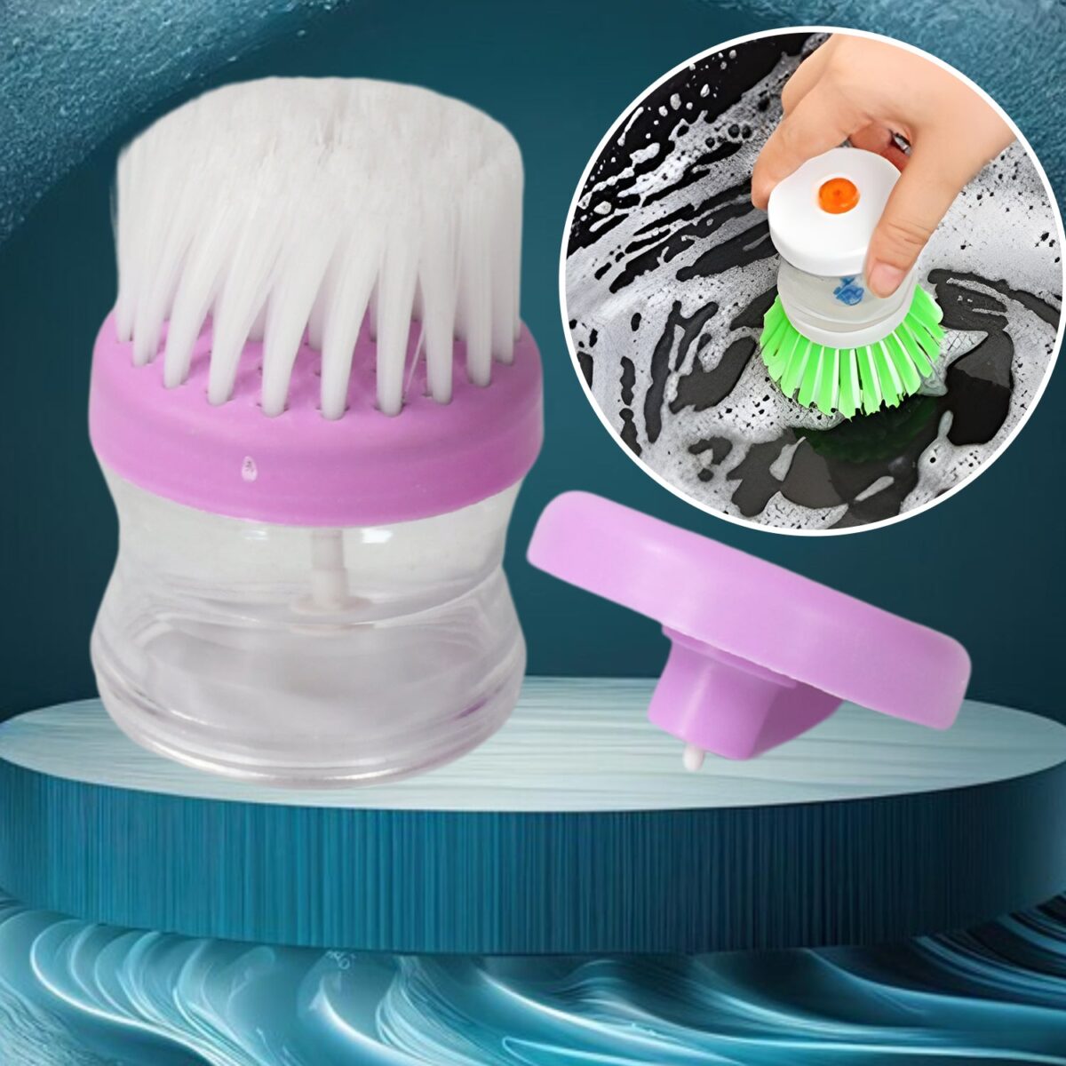 Plastic Wash Basin Brush Cleaner with Liquid Soap Dispenser (Multicolour) - Image 5