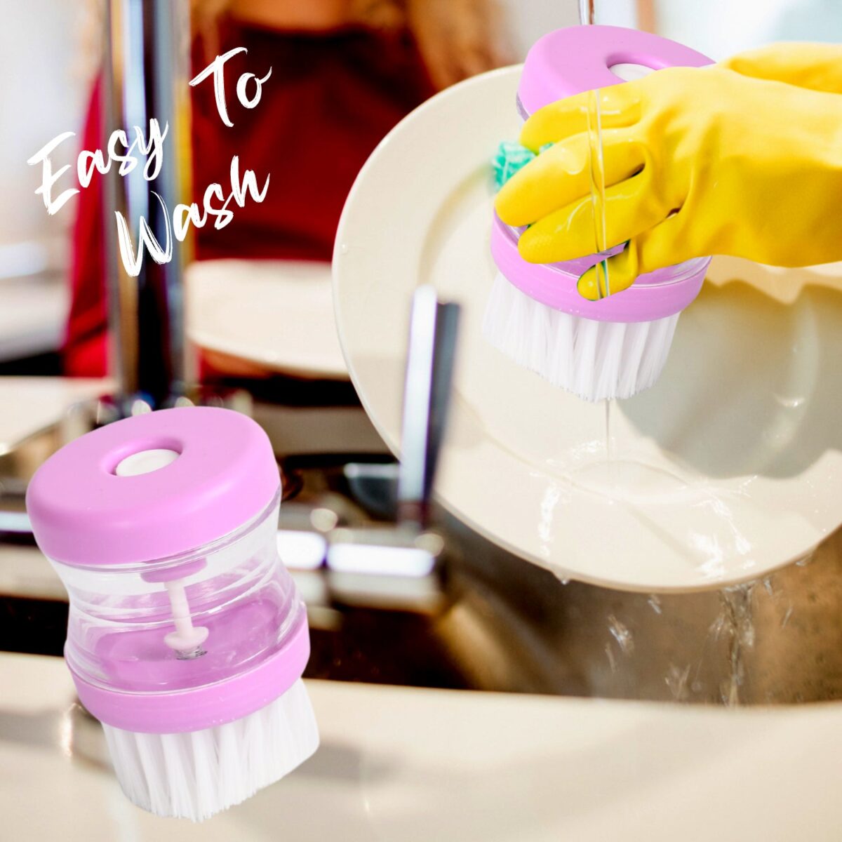 Plastic Wash Basin Brush Cleaner with Liquid Soap Dispenser (Multicolour) - Image 6