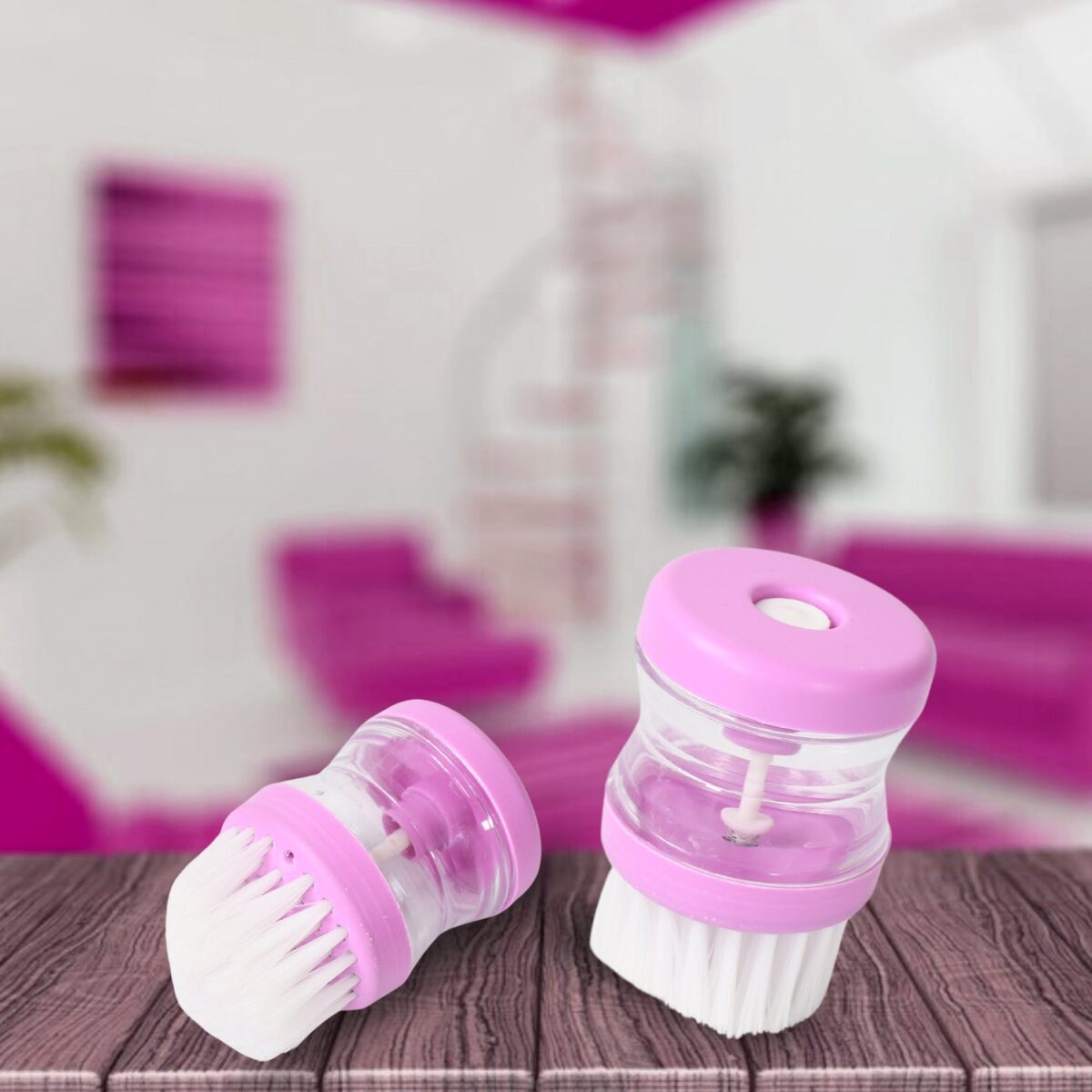 Plastic Wash Basin Brush Cleaner with Liquid Soap Dispenser (Multicolour) - Image 3